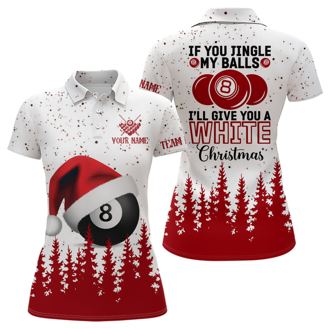 Custom Personalized Christmas Pine Tree Billiard for Women's Polo Shirts S-5XL