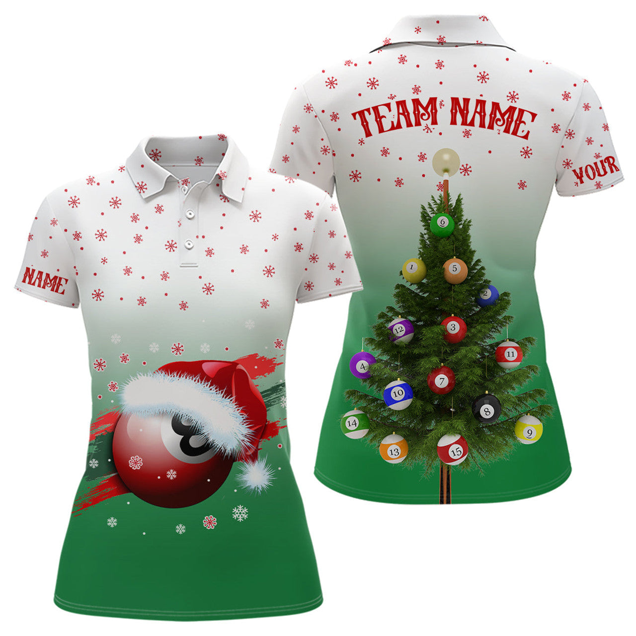 Custom Funny Christmas Tree Billiard Balls Green Ideas Women's Polo Shirts S-5XL