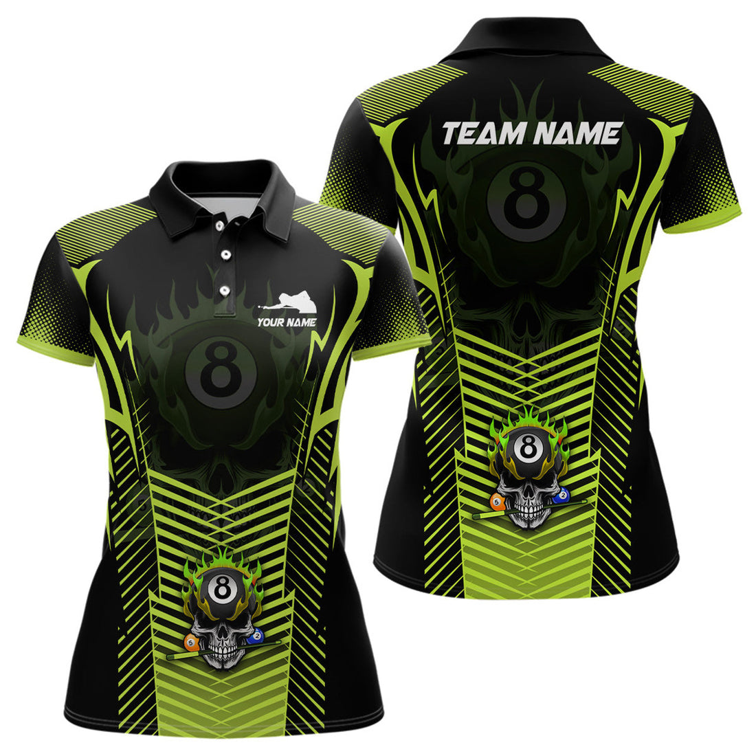 Custom Green Neon Billiard Balls 3D Skull Polo Shirts for Women's Polo Shirts S-5XL