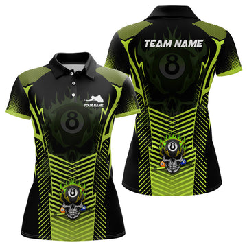 Custom Green Neon Billiard Balls 3D Skull Polo Shirts for Women's Polo Shirts S-5XL