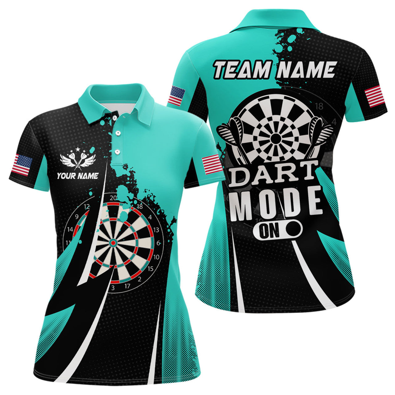 Custom Personalized Turquoise Dart Mode On Women's Polo Shirts S-5XL