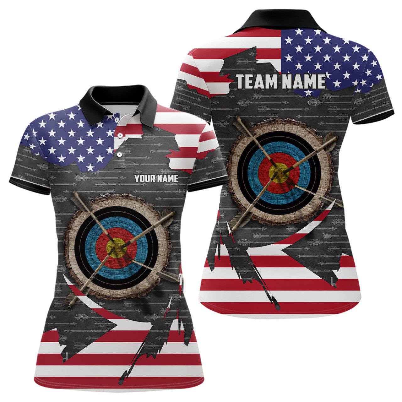 Custom Retro Archery 3D Target US Flag Patriotic Women's Polo Shirts S-5XL