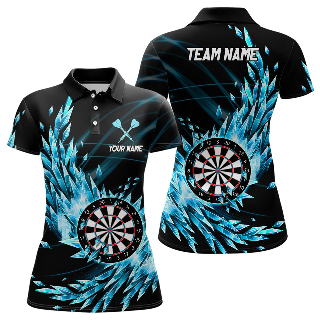 Custom Blue Frozen Icy Darts Personalized Team Women's Polo Shirts S-5XL