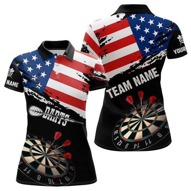 Custom Patriotic 4th of July Darts Grunge American Flag Women's Polo Shirts S-5XL
