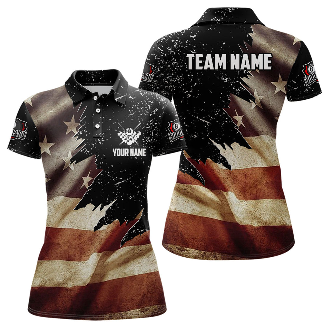 Custom Personalized Retro American Flag Billiard Women's Polo Shirts S-5XL