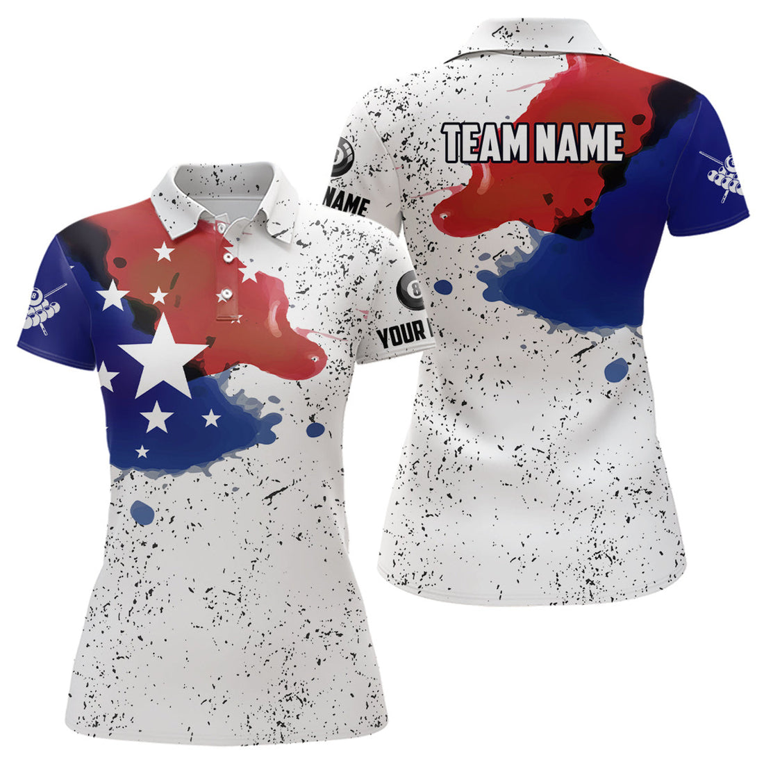 Custom Grunge Style American Flag Patriotic Billiard Women's Polo Shirts S-5XL