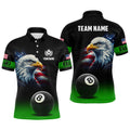 Personalized Black Green Billiard Eagle 8 Ball Pool Men's Polo Shirt S-5XL