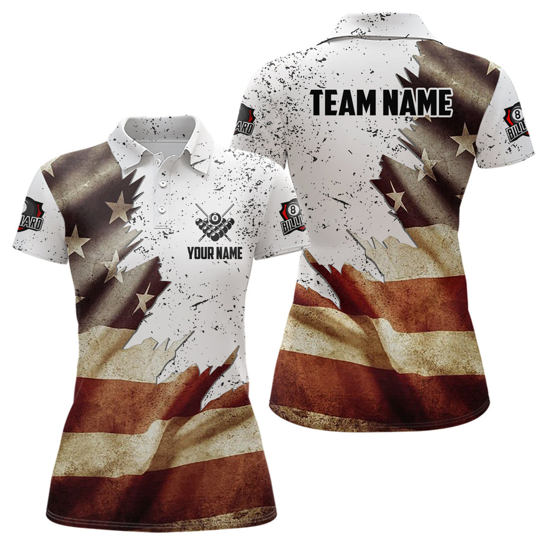 Custom Personalized Retro American Flag Billiard Women's Polo Shirts S-5XL