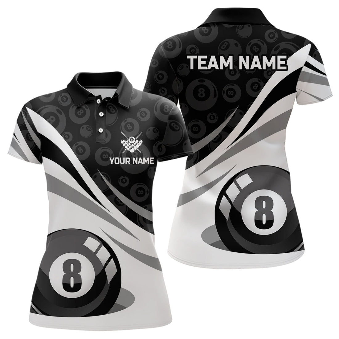 Custom Personalized 8 Ball Pool Billiard Uniform Women's Polo Shirts S-5XL