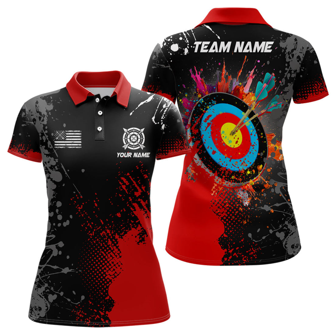 Custom Paint Red 3D Target Archery Attire With Women's Polo Shirts S-5XL