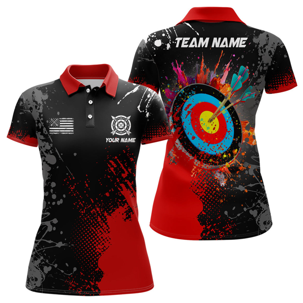 Custom Paint Red 3D Target Archery Attire With Women's Polo Shirts S-5XL