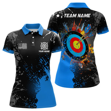 Custom Name Blue 3D Archery Target Shirt Personalized for Women's Polo Shirts S-5XL