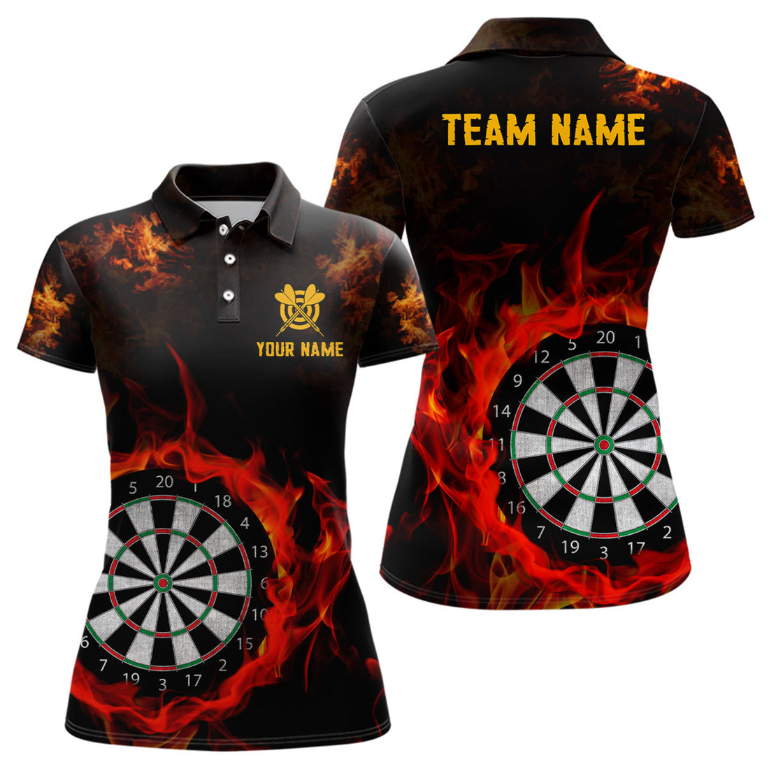 Personalized Fire Flame Dartboard Darts Team Women's Polo Shirts S-5XL