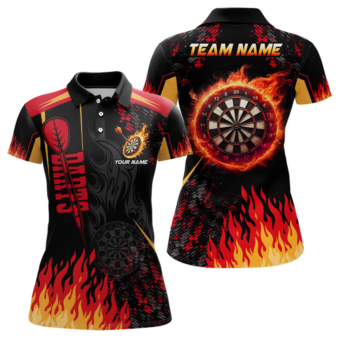 Custom Personalized Dartboard Fire Flame 3D Printed for Women's Polo Shirts S-5XL