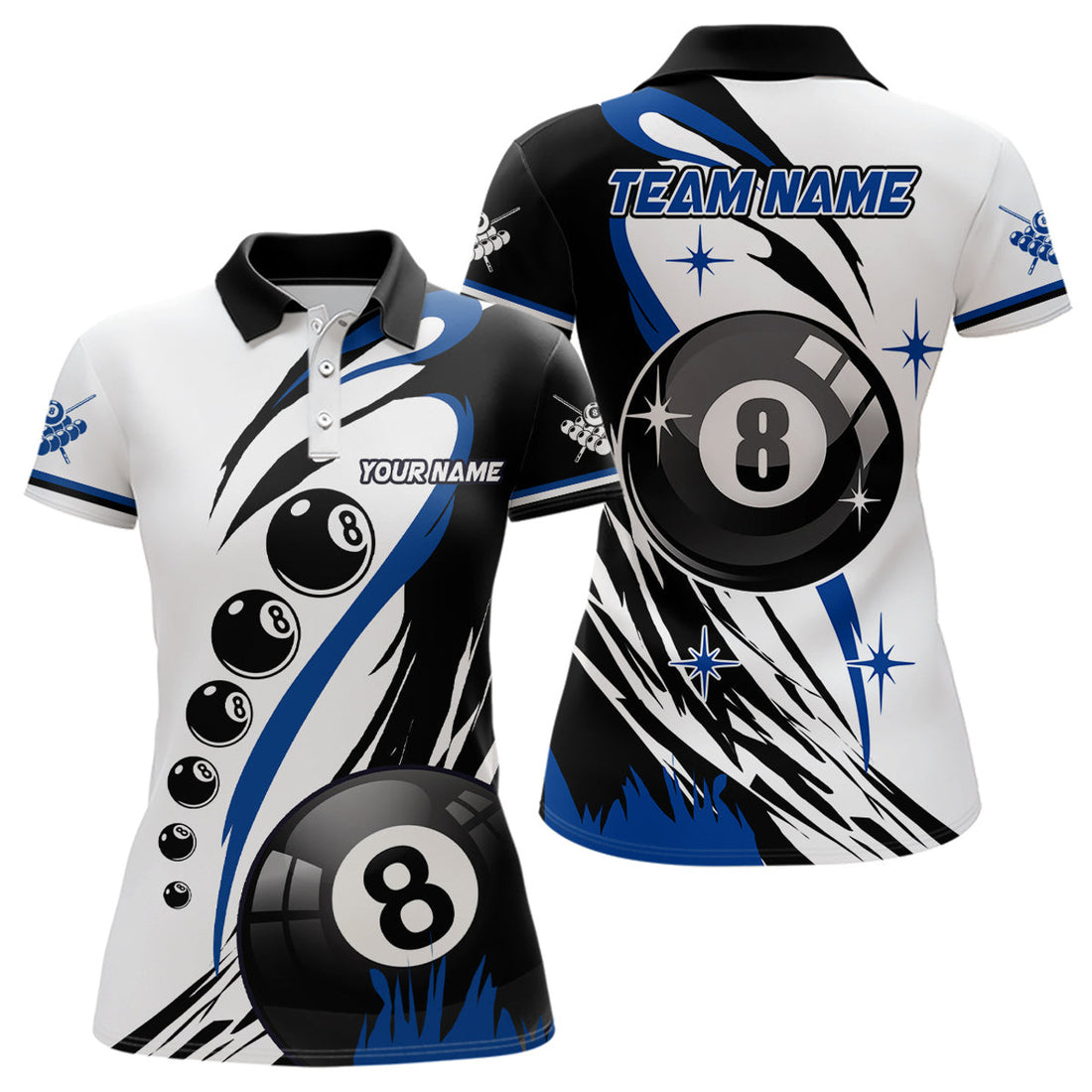 Custom Personalized Blue Billiard 8 Ball Pool Women's Polo Shirts S-5XL