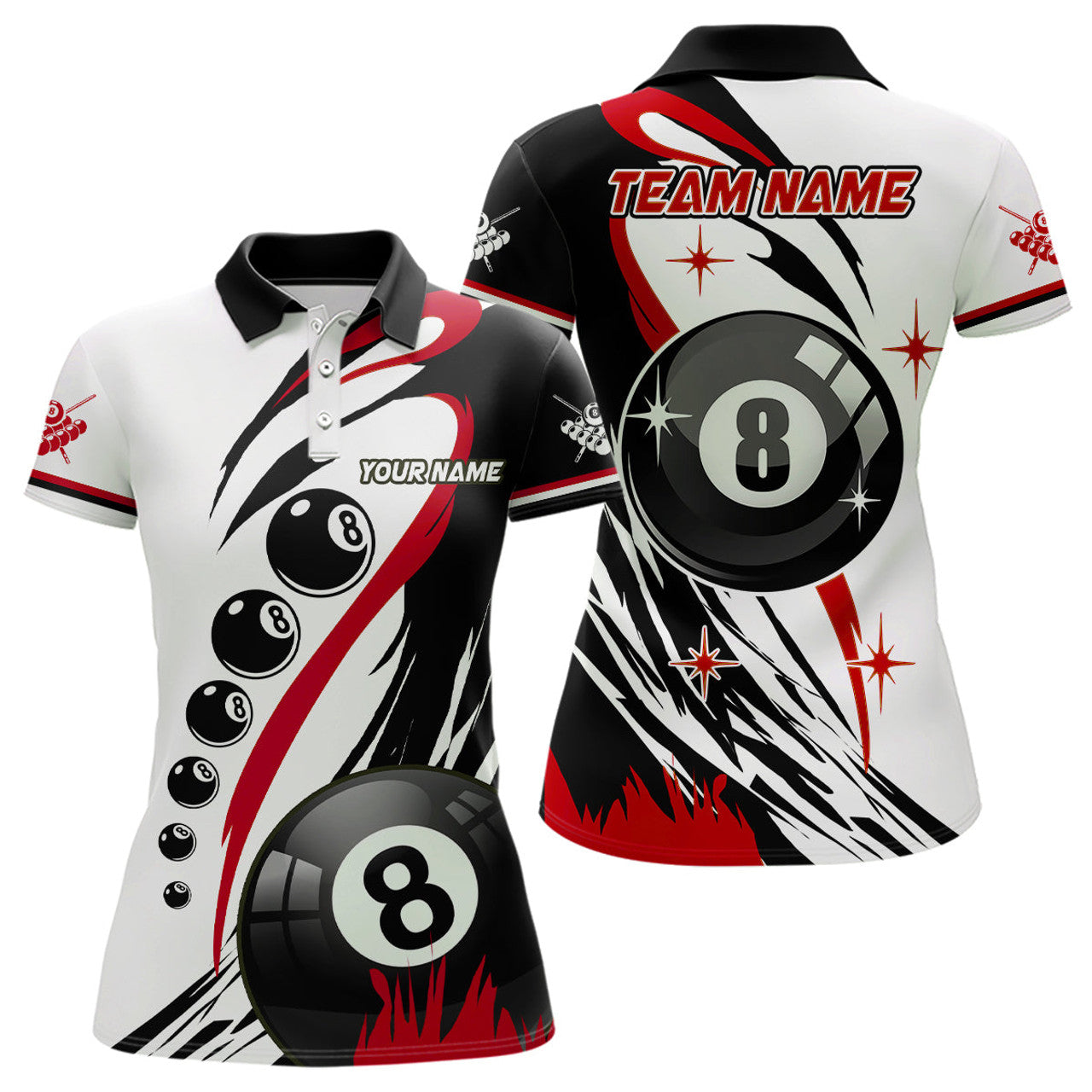 Best Custom Red 8 Ball Pool for Billiard Team Women's Polo Shirts S-5XL