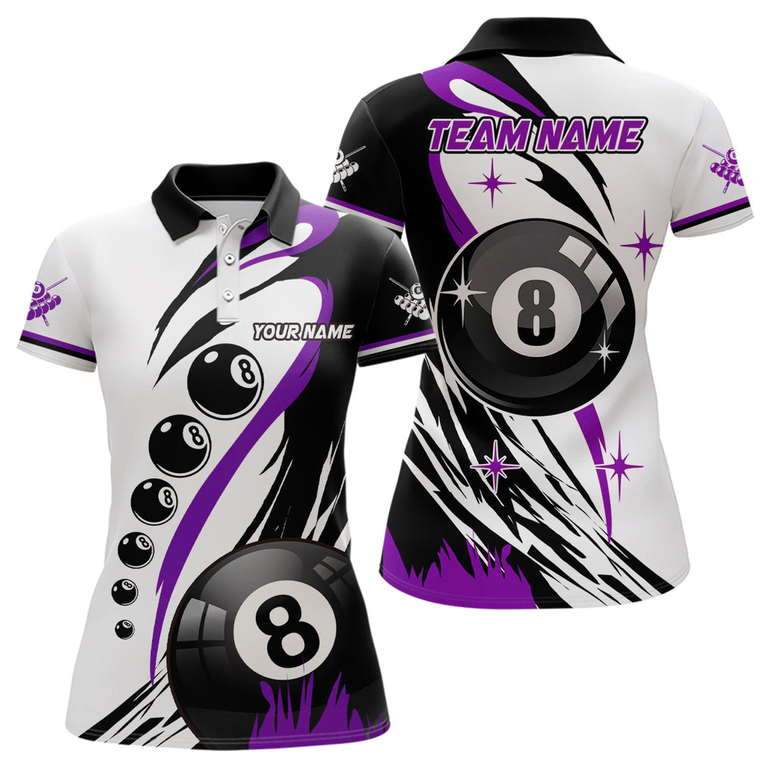 Custom Purple Billiard 8 Ball Pool Best Team Shirts Women's Polo Shirts S-5XL