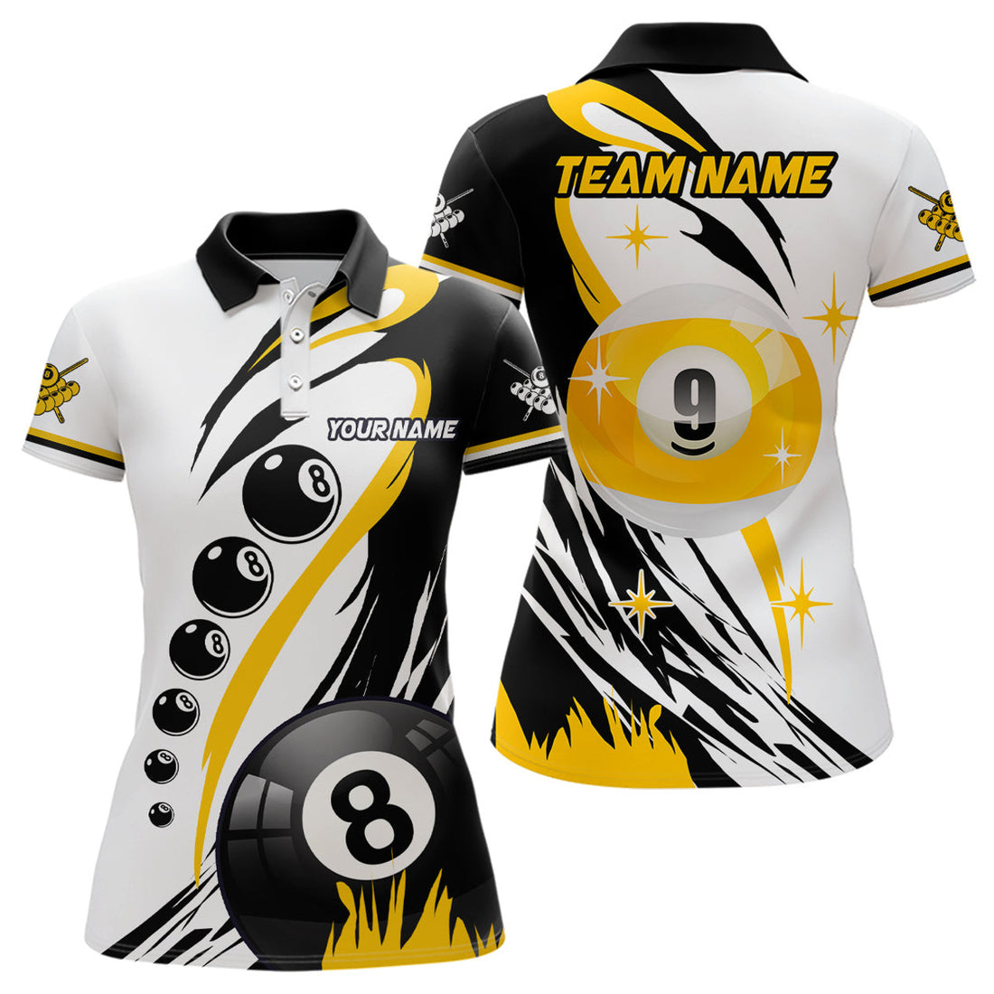 Custom Personalized Billiard 8 Ball 9 Ball Team Name Women's Polo Shirts S-5XL