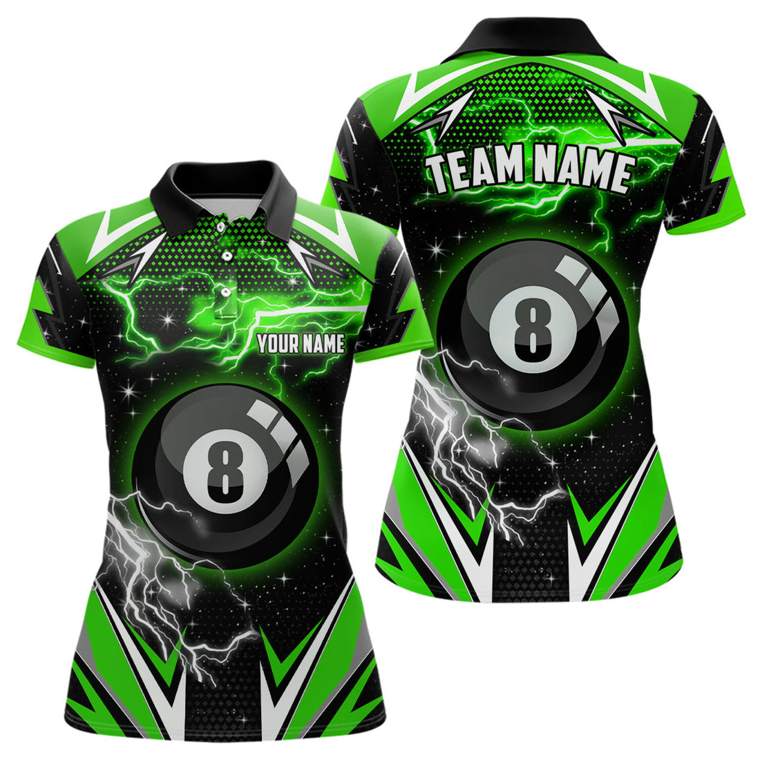 Custom Green 8 Ball Pool Billiard Team League Shirt For Women's Polo Shirts S-5XL