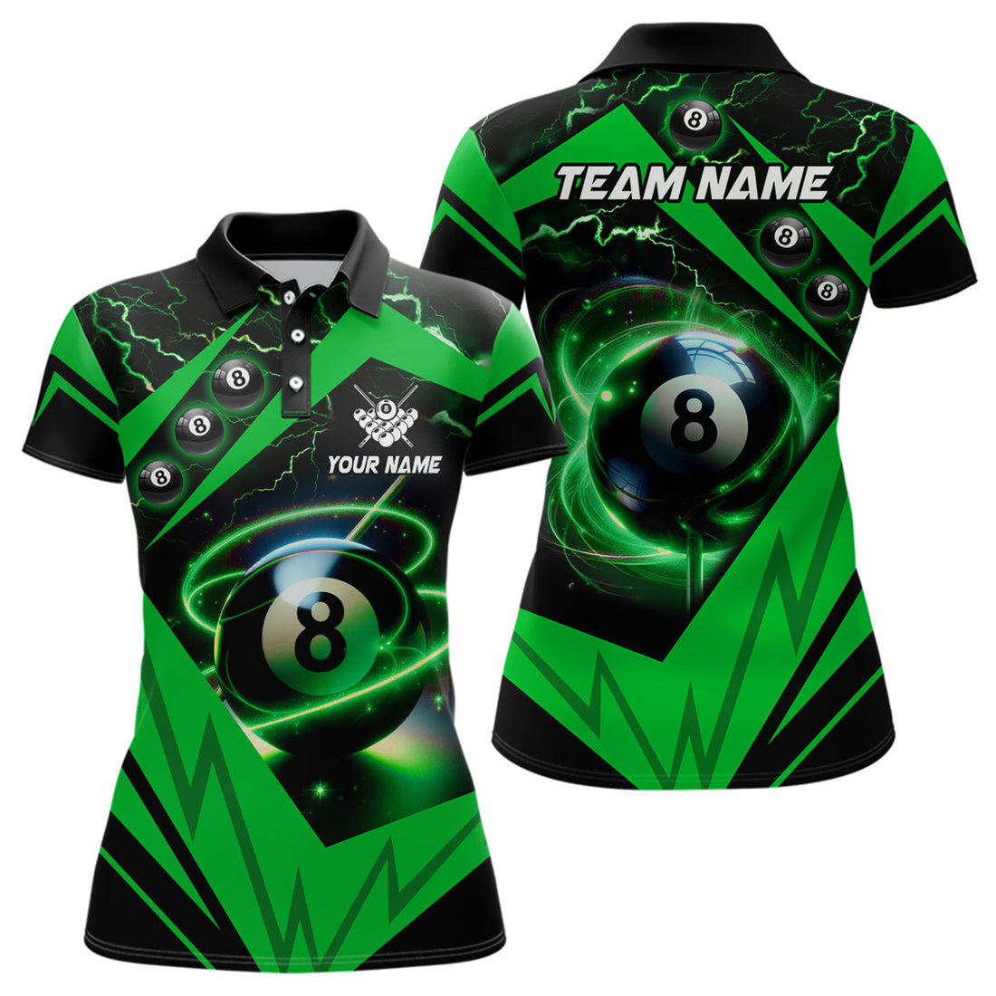 Custom Green 8 Ball Pool Billiard Women's Polo Shirts S-5XL