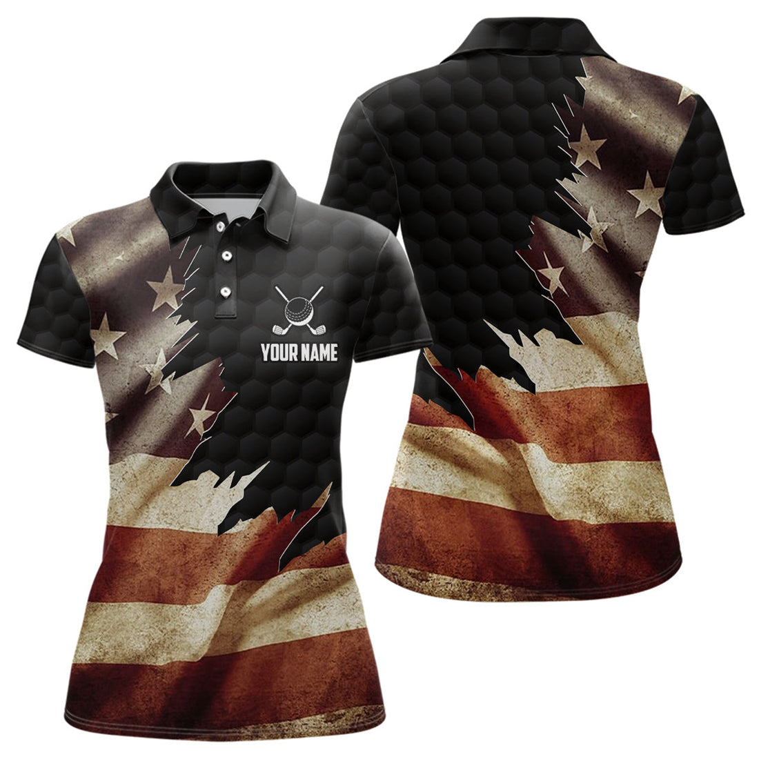 Custom Retro American Flag Golf Patriotic For Ladies Women's Polo Shirts S-5XL