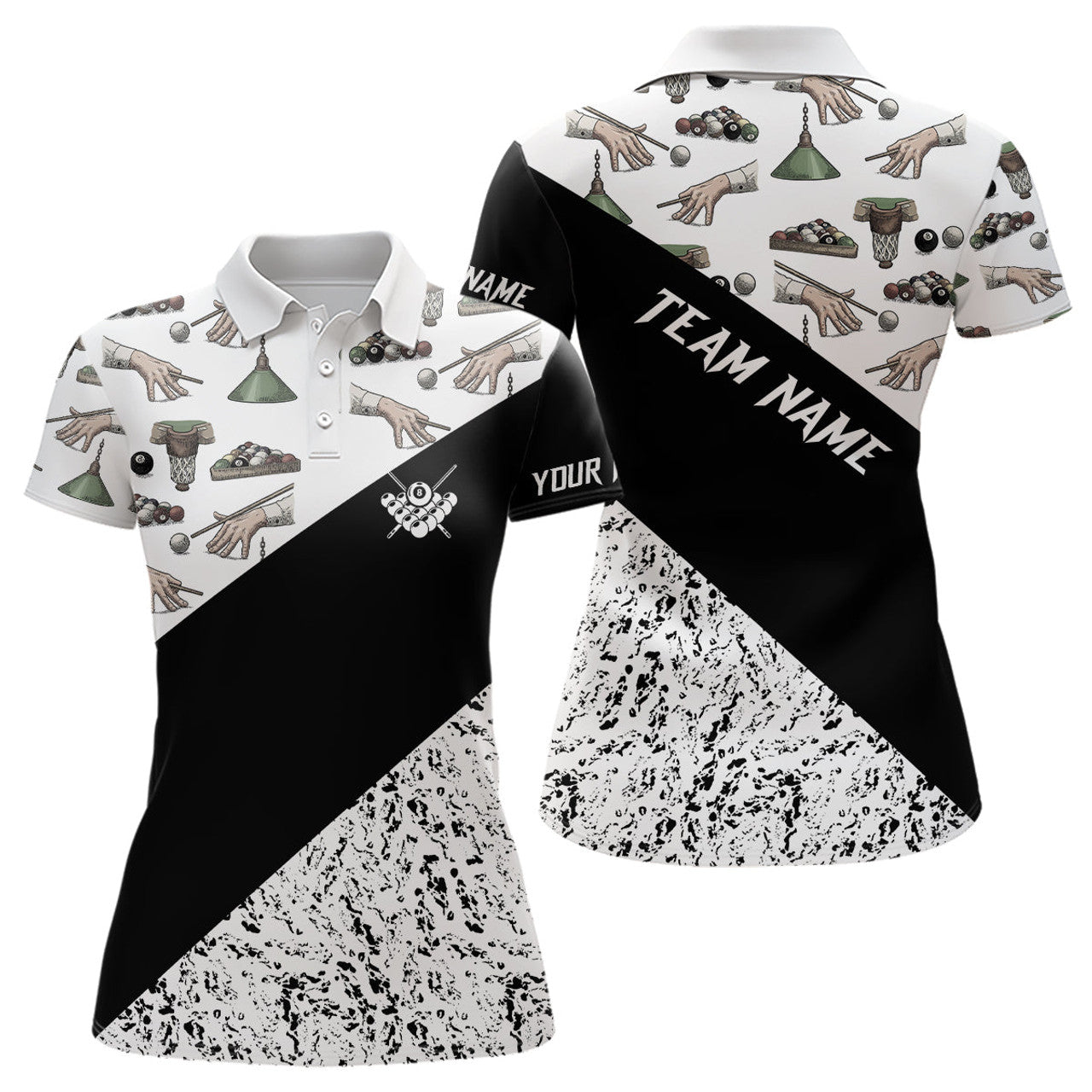 Custom Grunge Billiard Design Full Print Polo Tops Women's Polo Shirts S-5XL