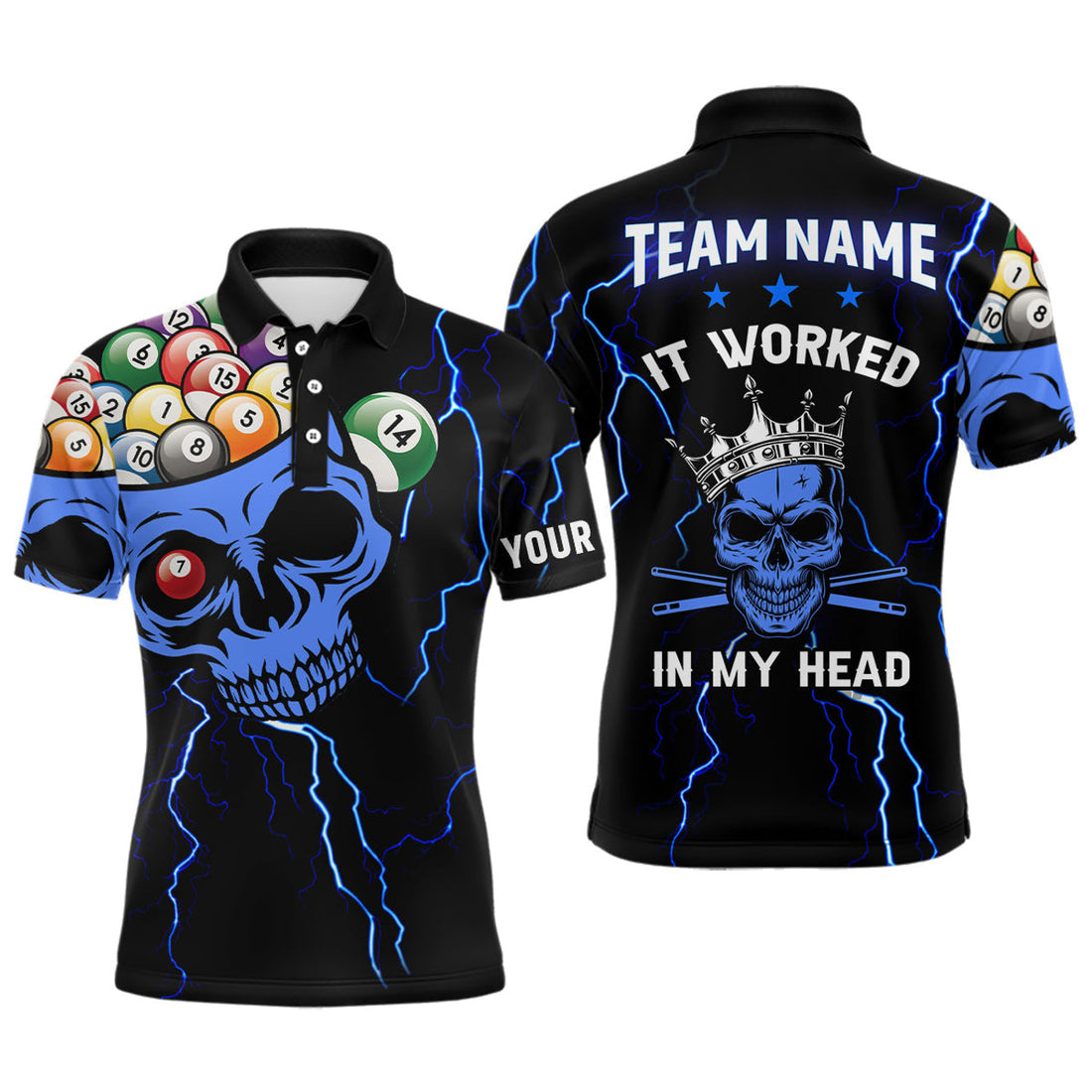 Personalized 3D Skull Billiards Full Print Mens Polo Shirt S-5XL
