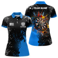 Custom Name Blue Paint Dartboard Shirt for Team Women's Polo Shirts S-5XL
