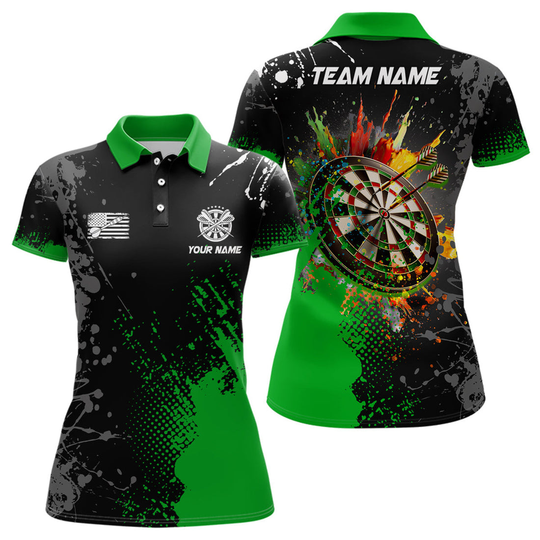 Custom Paint Green 3D Dartboard Team Dart Attire Women's Polo Shirts S-5XL