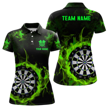 Custom Fire Flame Green Dartboard Dart For Team Women's Polo Shirts S-5XL