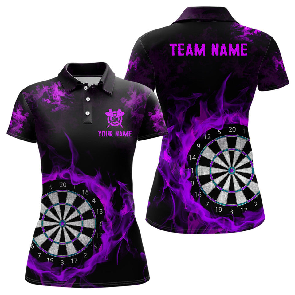 Custom Fire Flame Purple Dartboard Shirt For Team Dart Women's Polo Shirts S-5XL