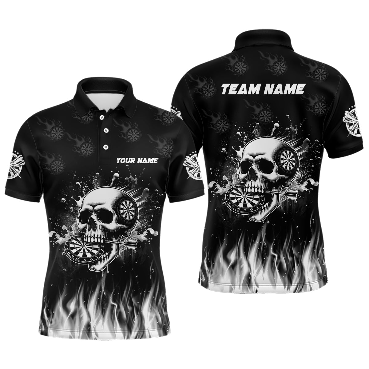 Funny Skull Fire Black Darts Men's Polo Shirt