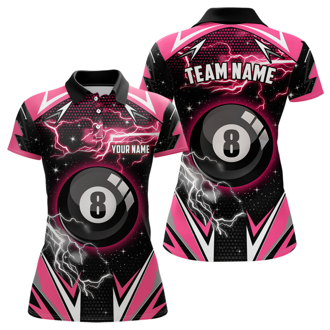 Custom Pink 8 Ball Pool Billiard for Valentine Sports Women's Polo Shirts S-5XL