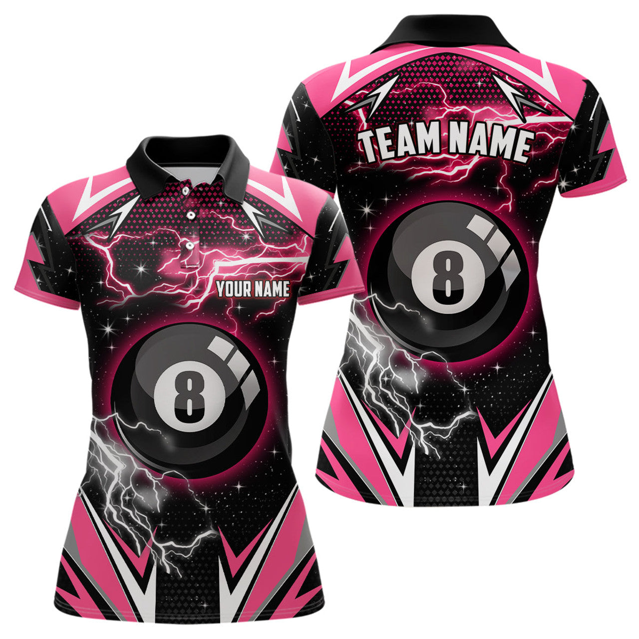 Custom Pink 8 Ball Pool Billiard for Valentine Sports Women's Polo Shirts S-5XL