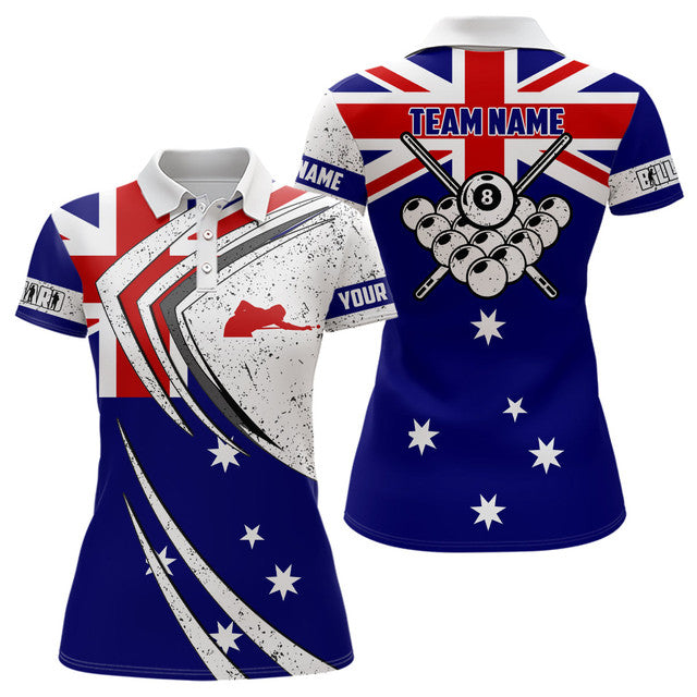 Custom Australia Flag Billiard Player Outfit Patriotic Style Women's Polo Shirts S-5XL