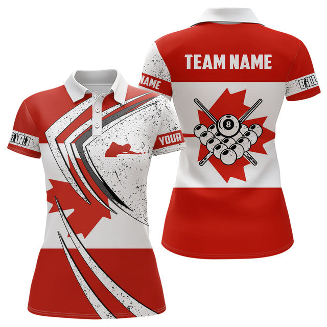 Custom Canada Flag Billiard Player Outfit Patriotic Design Women's Polo Shirts S-5XL