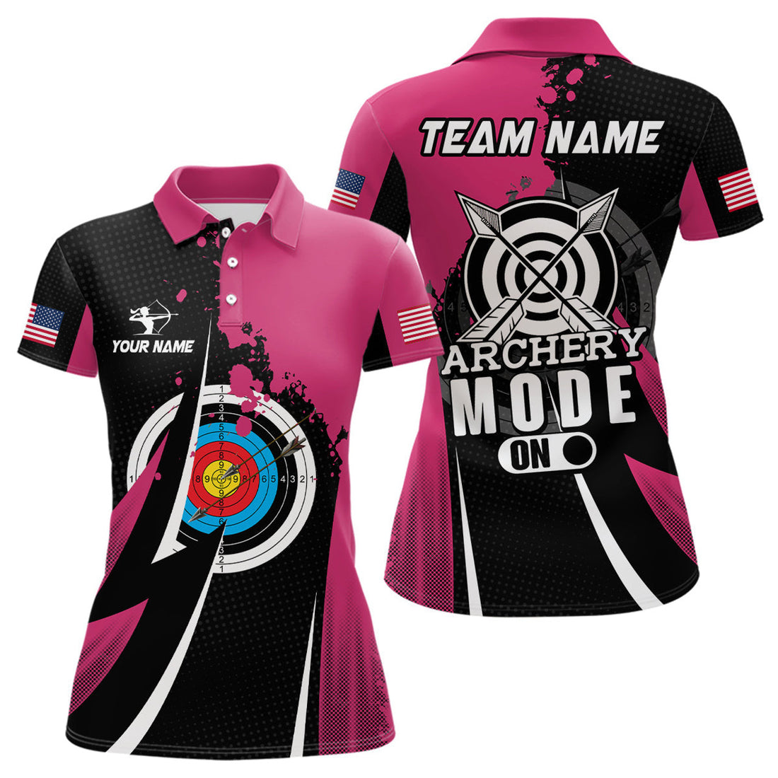Custom Pink Archery Valentine Sport for Women's Polo Shirts S-5XL