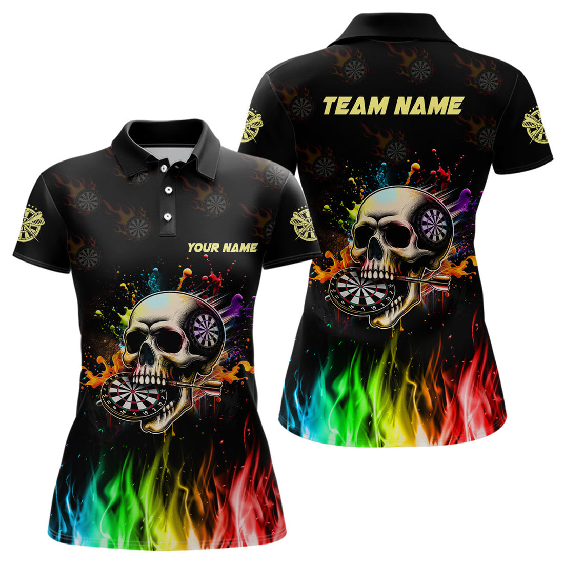Custom Funny 3D Darts Skull Fire Personalized for Polo Shirts Women S-5XL