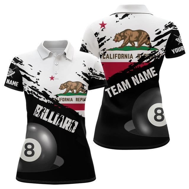 Custom Grunge California Flag 8 Ball Billiard Patriotic Women's Polo Shirts S-5XL