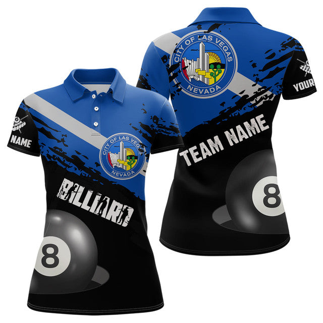 Custom Patriotic Grunge Las Vegas Flag 8 Ball Billiard Women's Polo Shirts S-5XL
