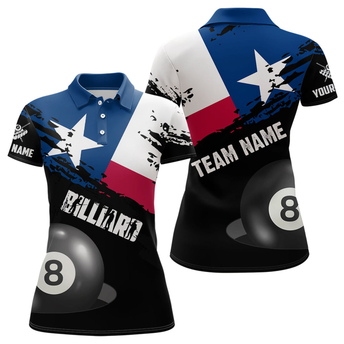 Personalized Texas Flag Billiard Games Patriotic Sports Women Polo Shirts S-5XL