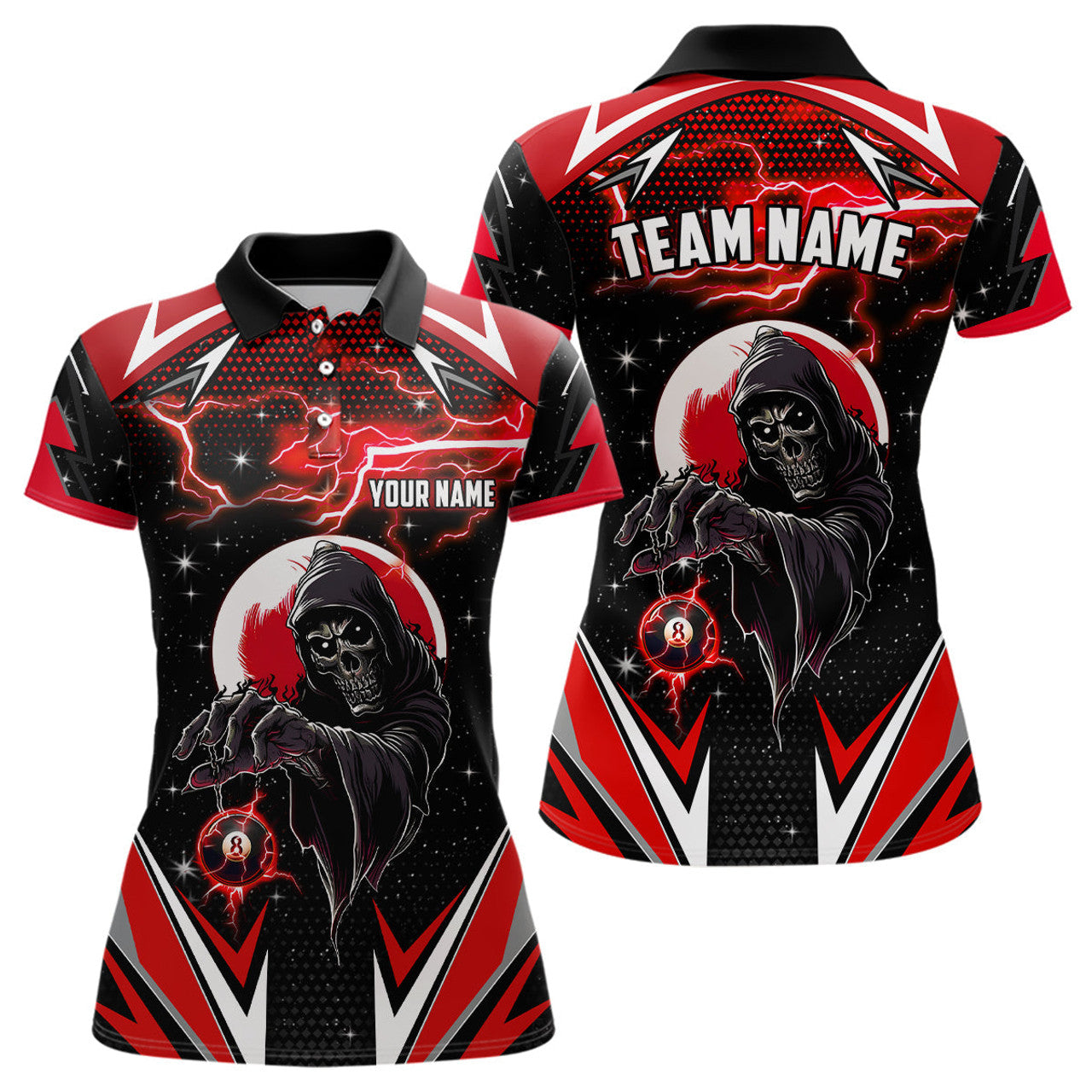 Custom Grim Reaper Red Billiard For League Polo Shirts Women's Polo Shirts S-5XL