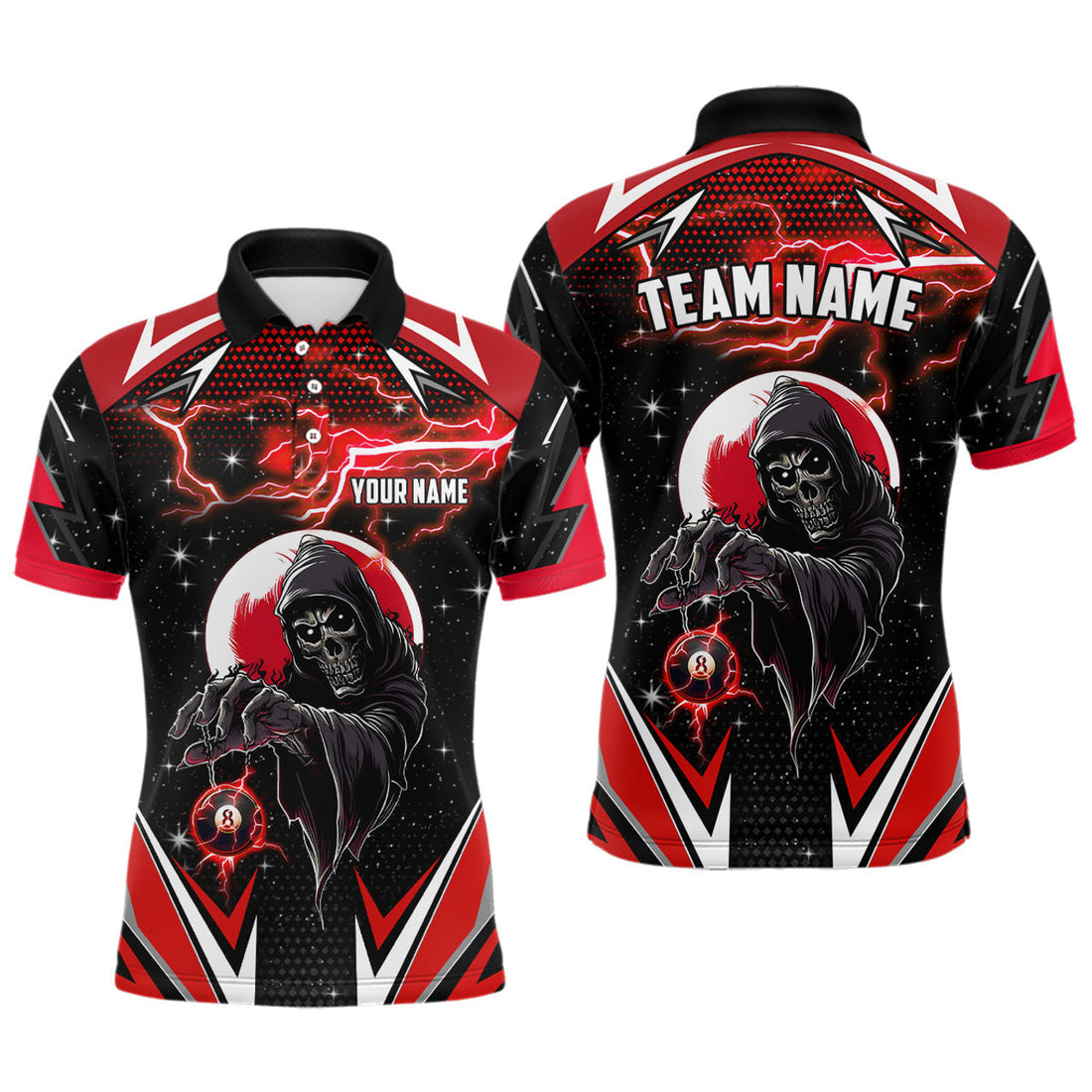 Grim Reaper Red Billiard Jersey for Men Custom Polo Shirt Men's Polo Shirt S-5XL