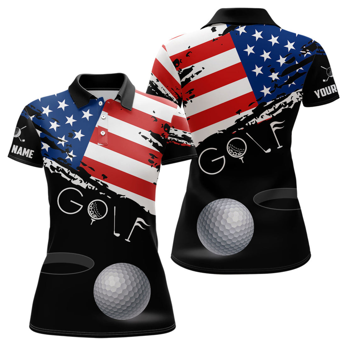 Custom Grunge American Flag 4th of July Golf Gift Women's Polo Shirts S-5XL