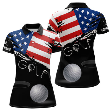 Custom Grunge American Flag 4th of July Golf Gift Women's Polo Shirts S-5XL