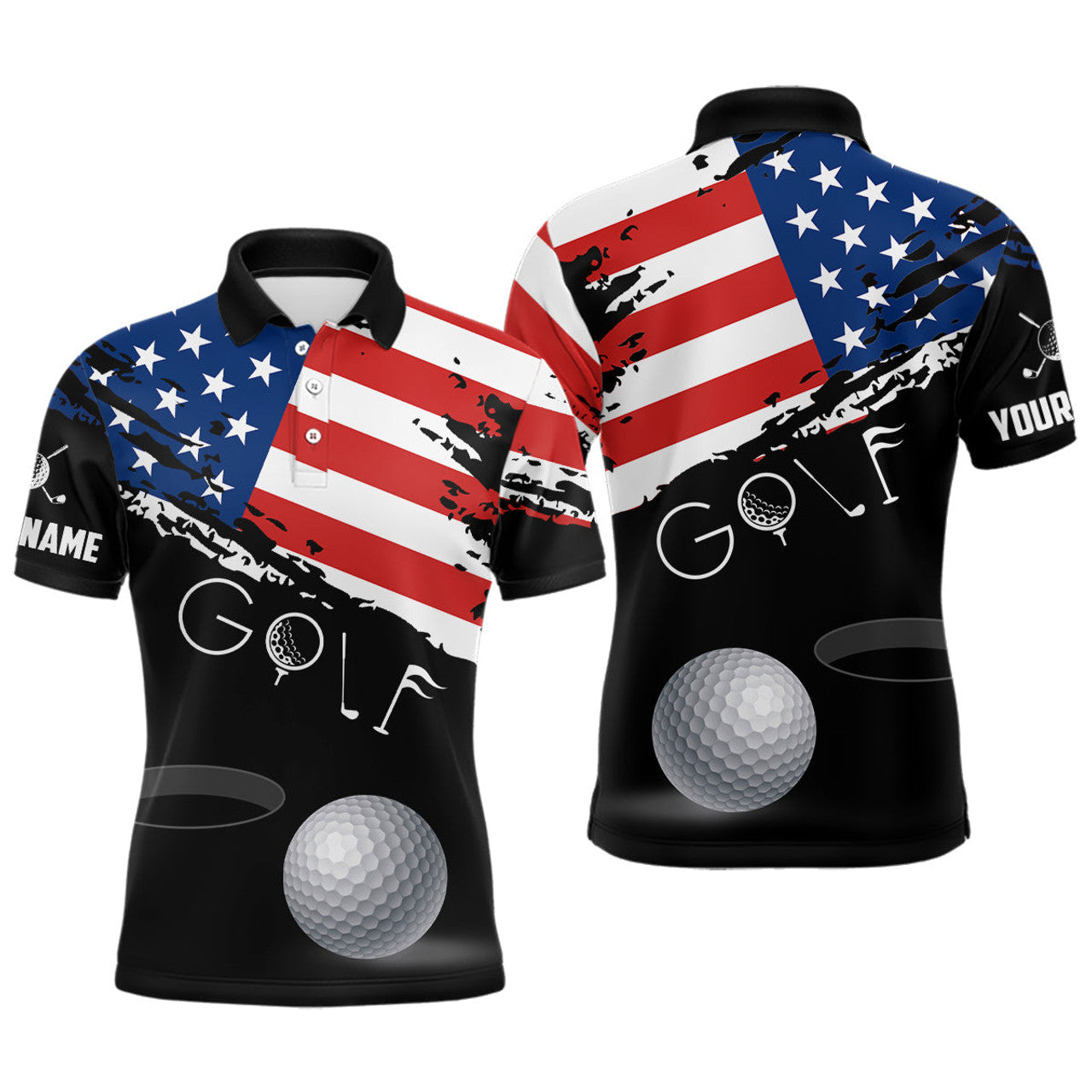 Custom Grunge American Flag 4th of July Golf Gift Men's Polo Shirt S-5XL