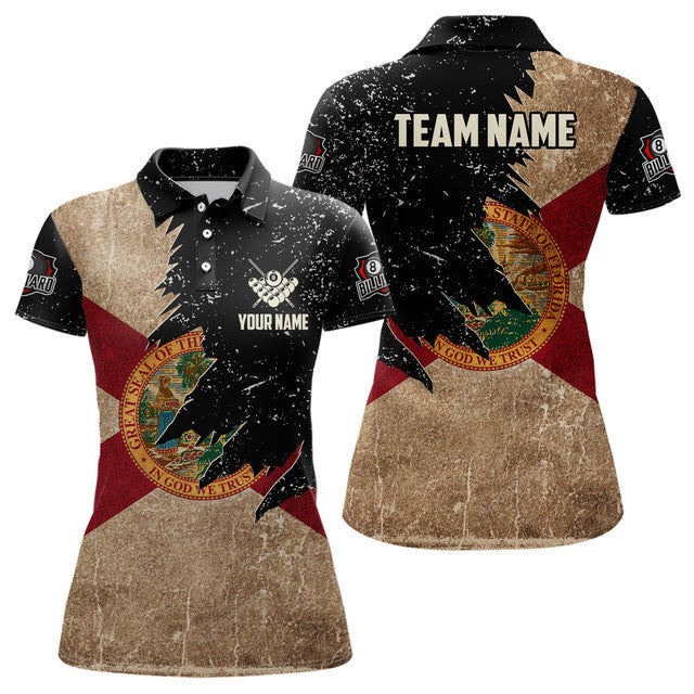 Custom Retro Florida Flag Billiard Uniform Patriotic Women's Polo Shirts S-5XL