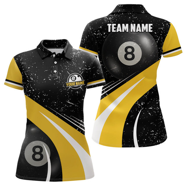 Custom Yellow Black Billiard Personalized Team Women's Polo Shirts S-5XL