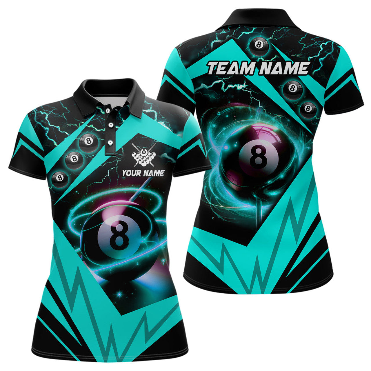 Custom Turquoise 8 Ball Pool Billiard for Billiard Women's Polo Shirts S-5XL