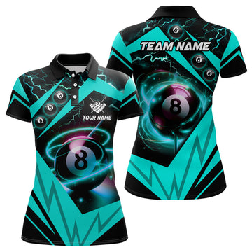 Custom Turquoise 8 Ball Pool Billiard for Billiard Women's Polo Shirts S-5XL